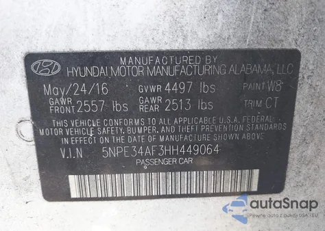 2017 Hyundai Sonata Sport из США, поврежденный, VIN 5NPE34AF3HH449064